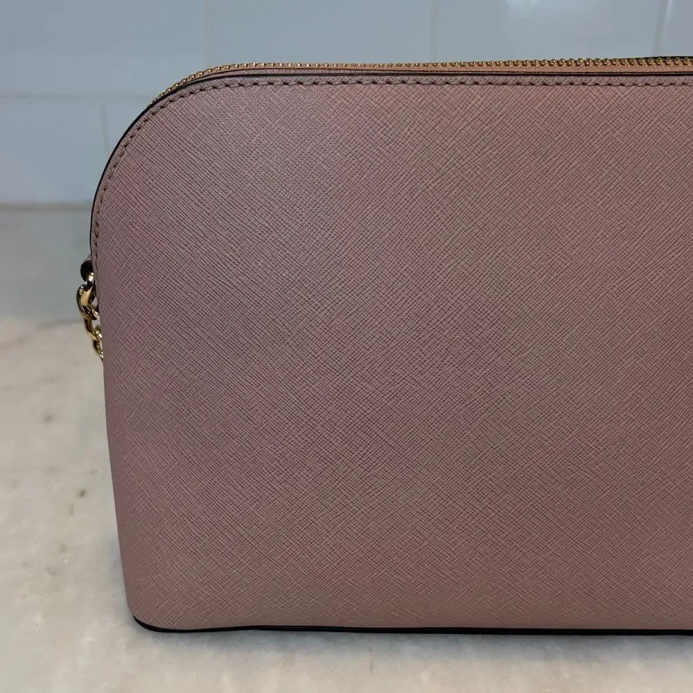 Michael Kors Crossbody Bag Purse Handbag Saffiano Leather Domed Chain-link Pink